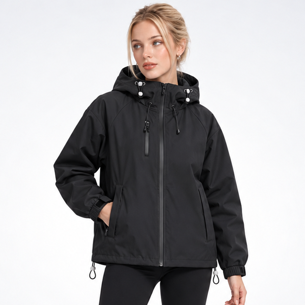 Veste Sport à Capuche Coupe Courte - coloris Noir