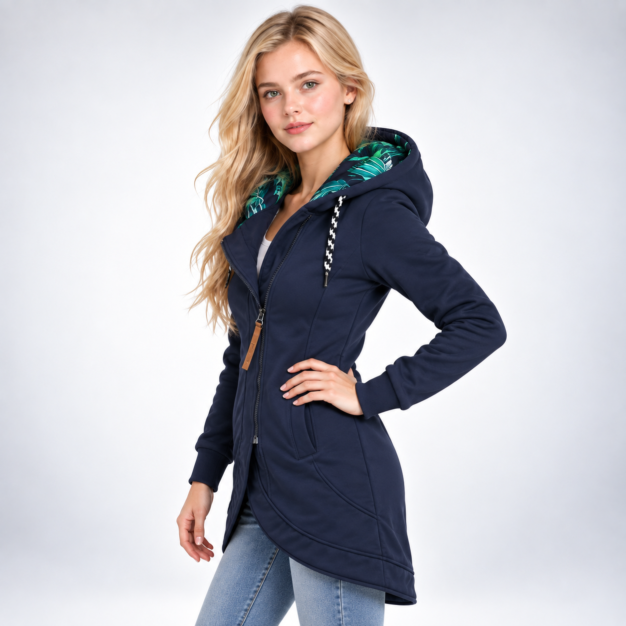 Veste Sweat Longue à Capuche Imprimée - vue 3