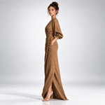 Robe Longue Portefeuille Drapée Col V - vue 3