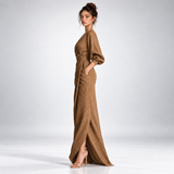 Robe Longue Portefeuille Drapée Col V - vue 3