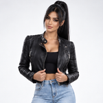Veste Biker Ajustée Col Officier - vue 1