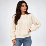 Pull Torsadé Col Rond - coloris Blanc