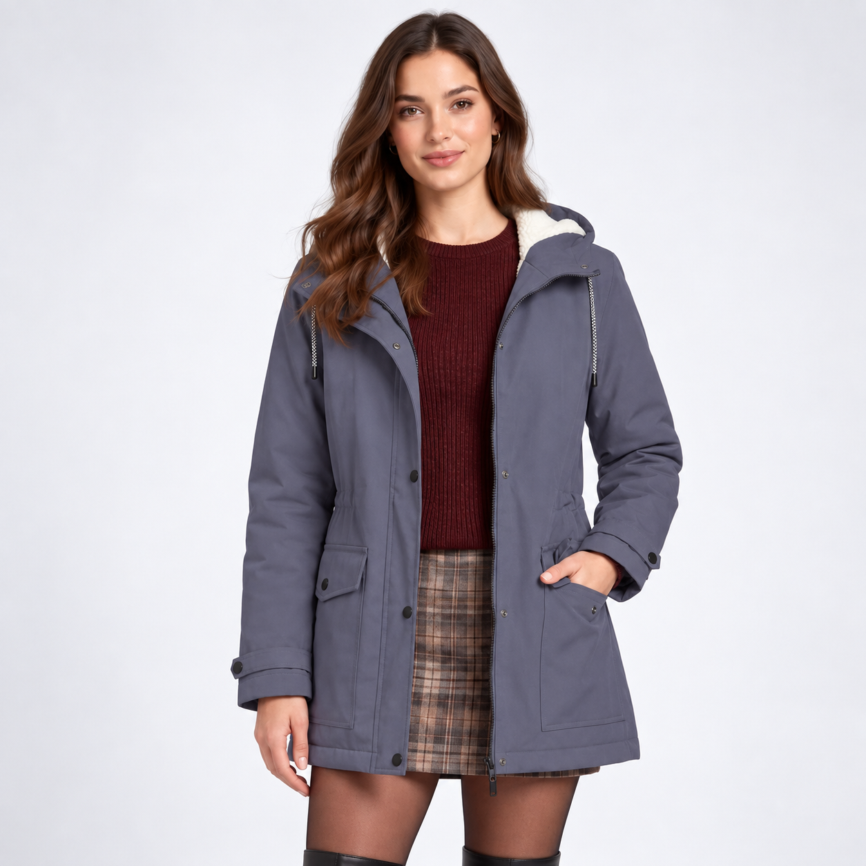 Parka Mi-Longue à Capuche - coloris Gris Foncé