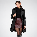 Manteau Long Effet Cuir Ceinturé - coloris Noir