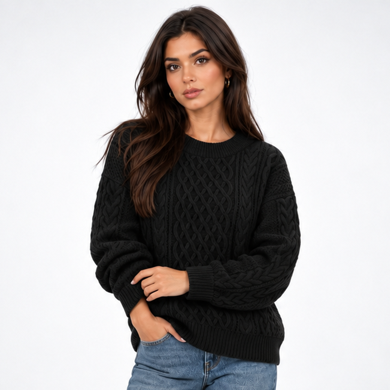 Pull Torsadé Col Rond - coloris Noir