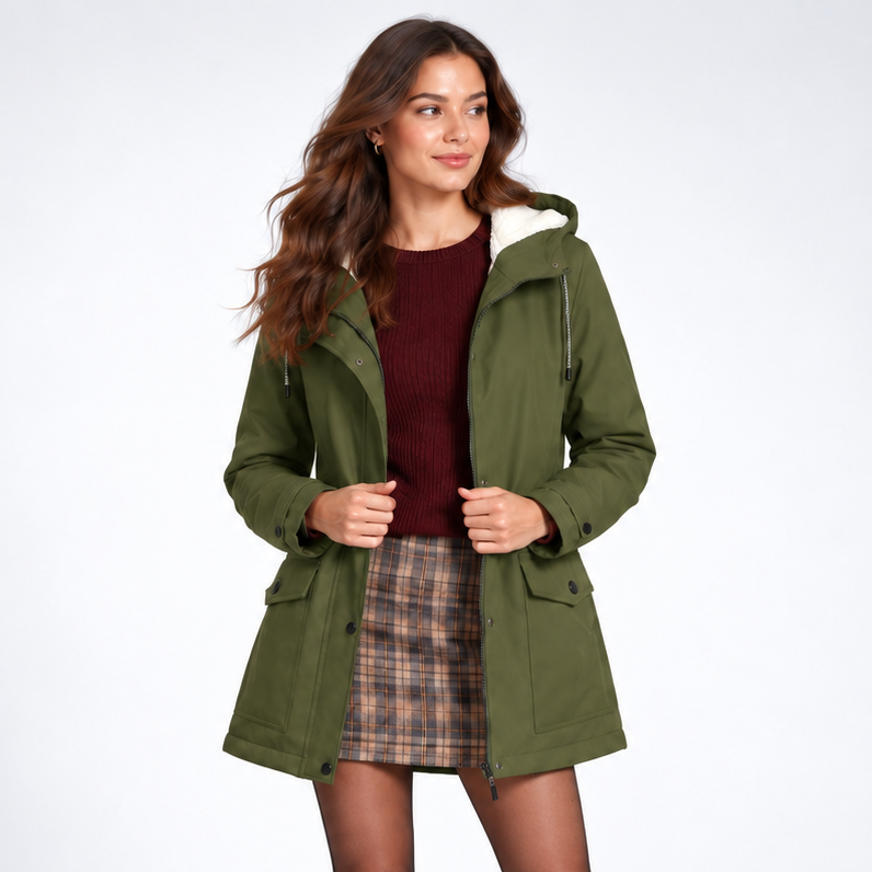 Parka Mi-Longue à Capuche - coloris Vert Foncé