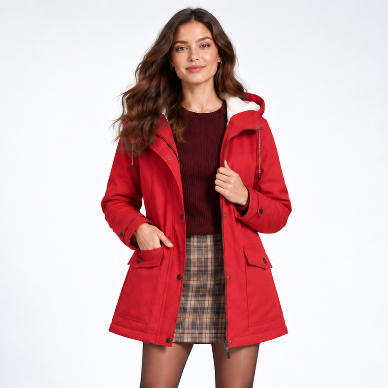 Parka Mi-Longue à Capuche - coloris Rouge