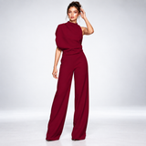 Combinaison Drapée Une Épaule - coloris Bordeaux