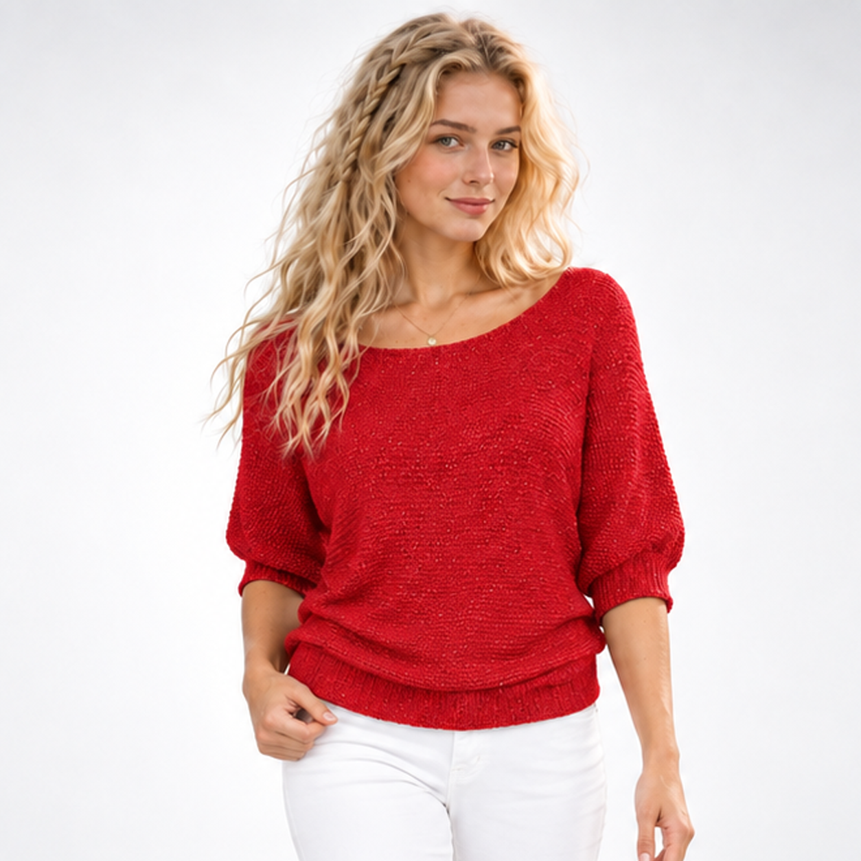 Pull Col Bateau Manches Bouffantes - coloris Rouge
