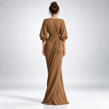 Robe Longue Portefeuille Drapée Col V - vue 2