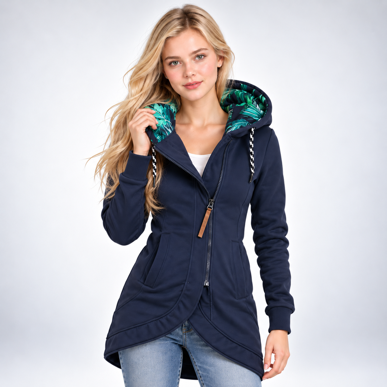 Veste Sweat Longue à Capuche Imprimée - vue 1