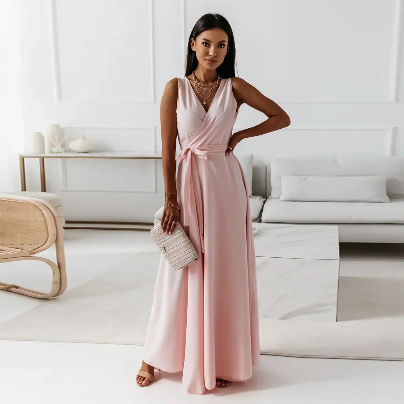 AloeZ | Robe Maxi Décolleté Croisé et Ceinture