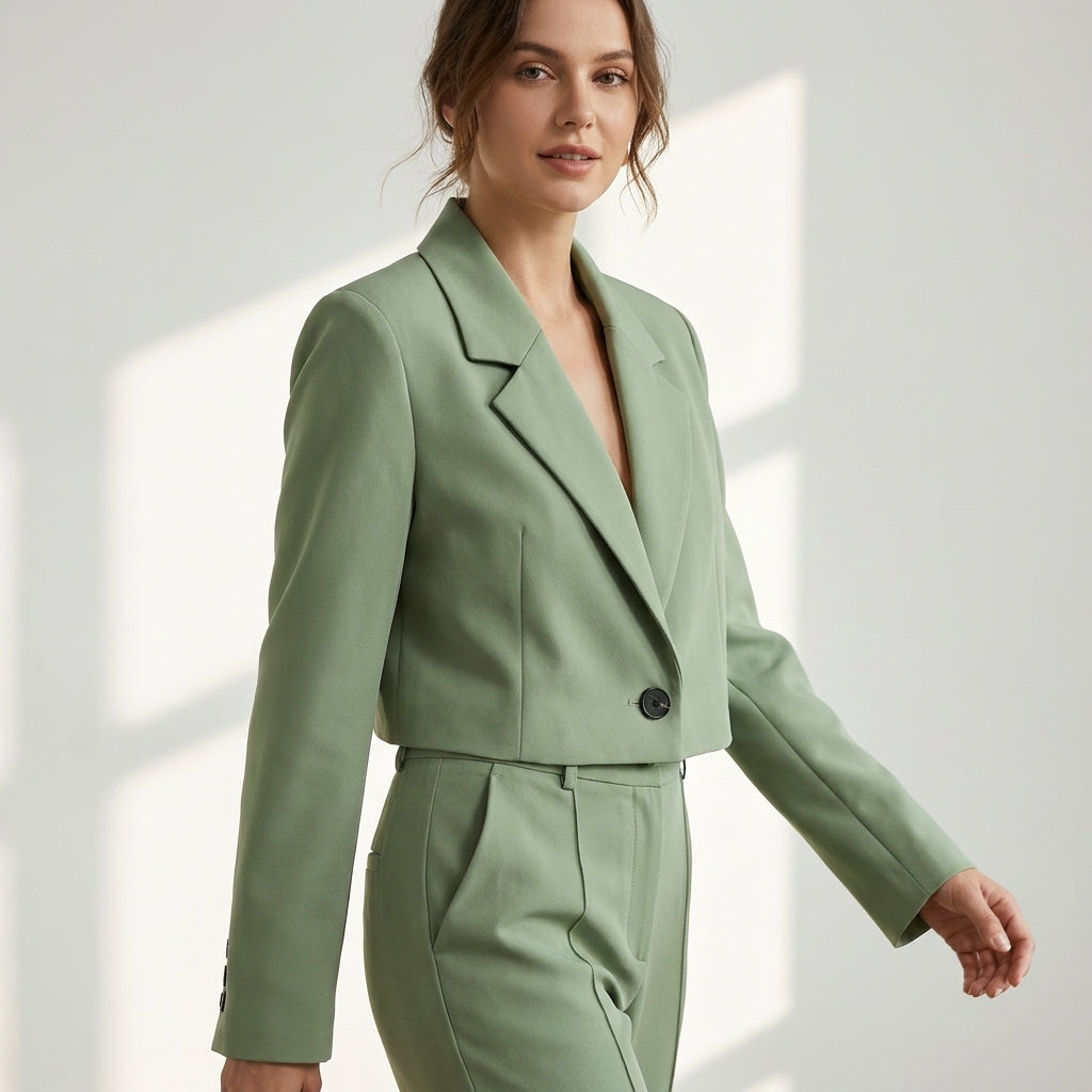 Blazer court vert à revers porté