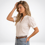 Blouse Brodée Col Montant Fendu - vue 4