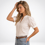 Blouse Brodée Col Montant Fendu - vue 4