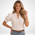 AloeZ | Blouse Brodée Col Montant Fendu