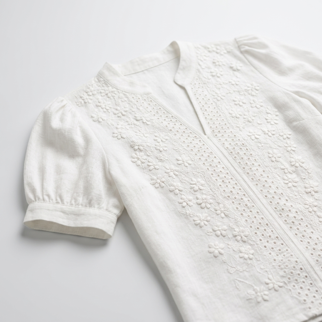Blouse Brodée Col Montant Fendu - vue 7