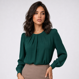 Blouse plissée verte à col rond