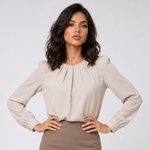 Blouse plissée abricot clair à col rond