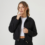 Blouson court noir à col chemise