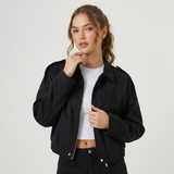 Blouson court noir à col chemise