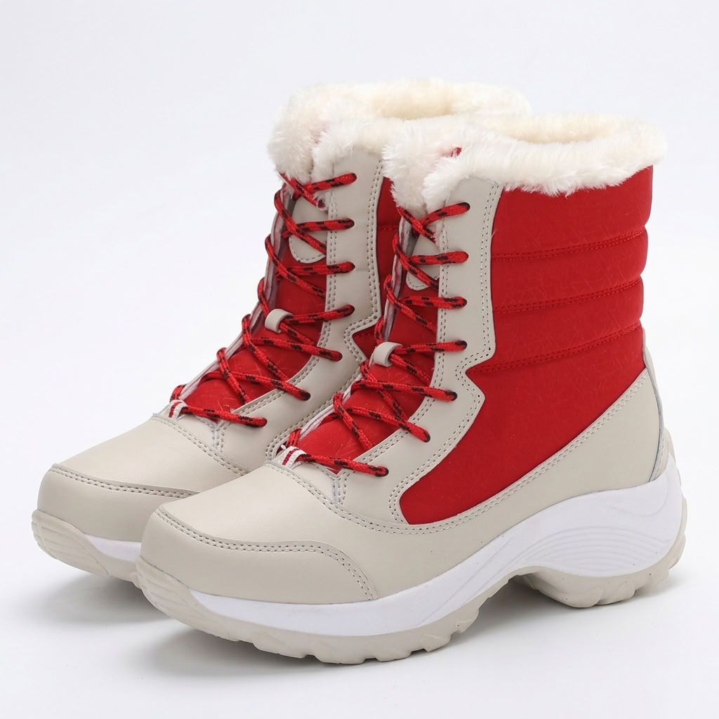 Bottes d'hiver lacées coloris rouge