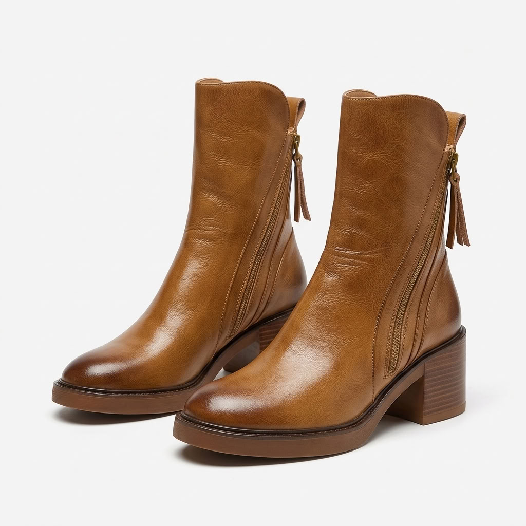 Bottines à talon bloc coloris marron