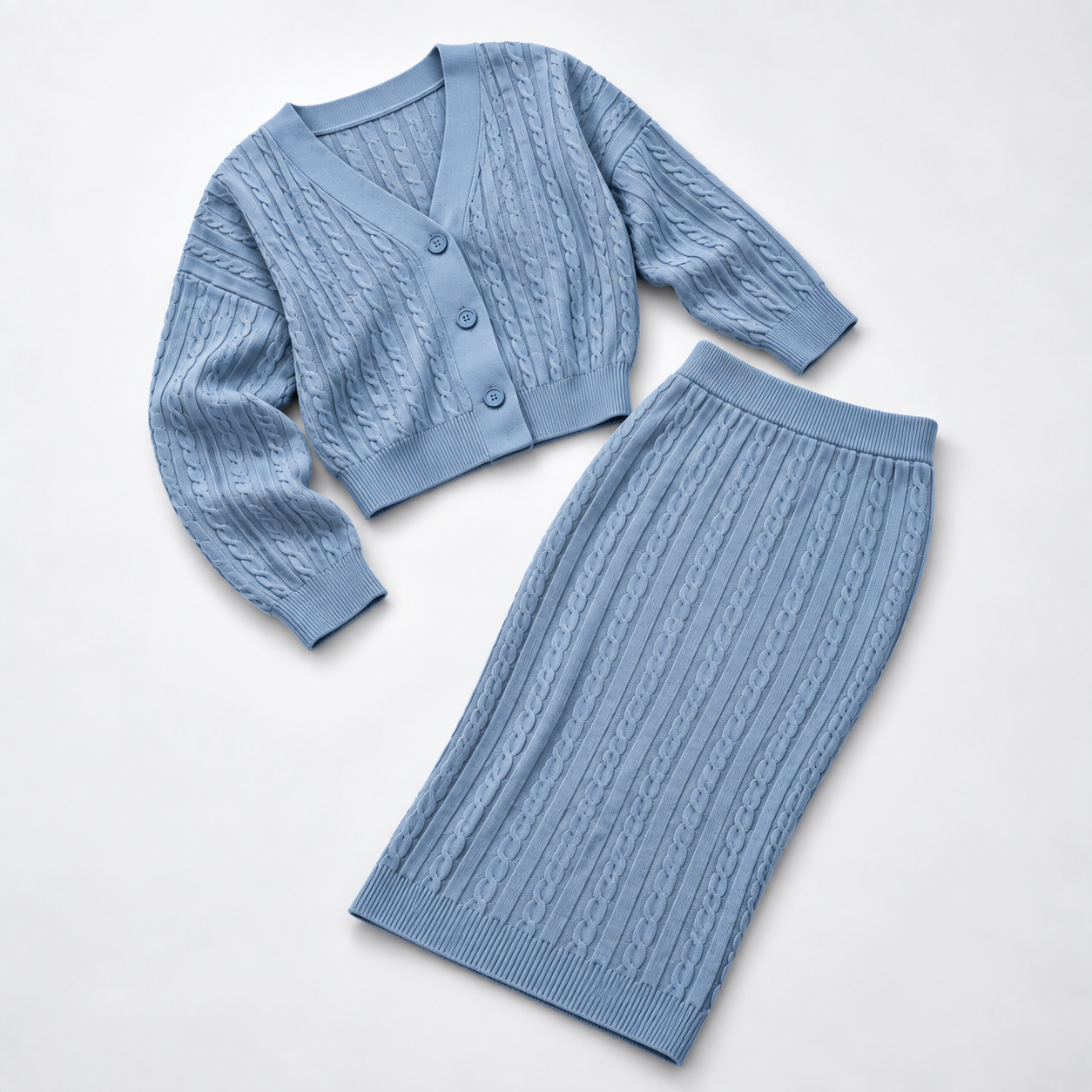 Ensemble Cardigan Col V et Jupe Midi en Maille - vue 5