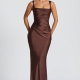 AloeZ | Robe Maxi Satin Décolleté Carré