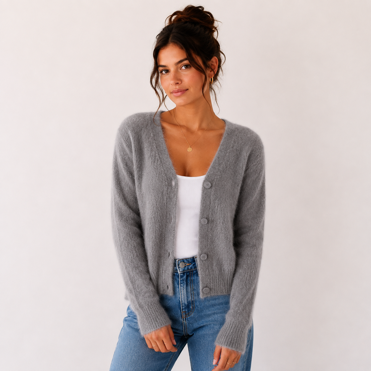 Cardigan court duveteux gris foncé