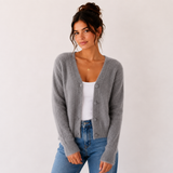 Cardigan court duveteux gris foncé