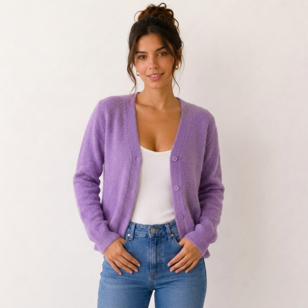 Cardigan court duveteux lilas