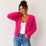 Cardigan court duveteux magenta