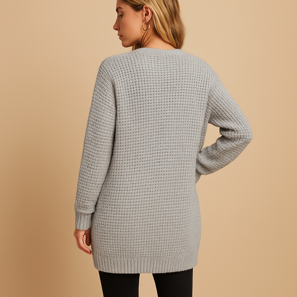 Dos du cardigan long gris