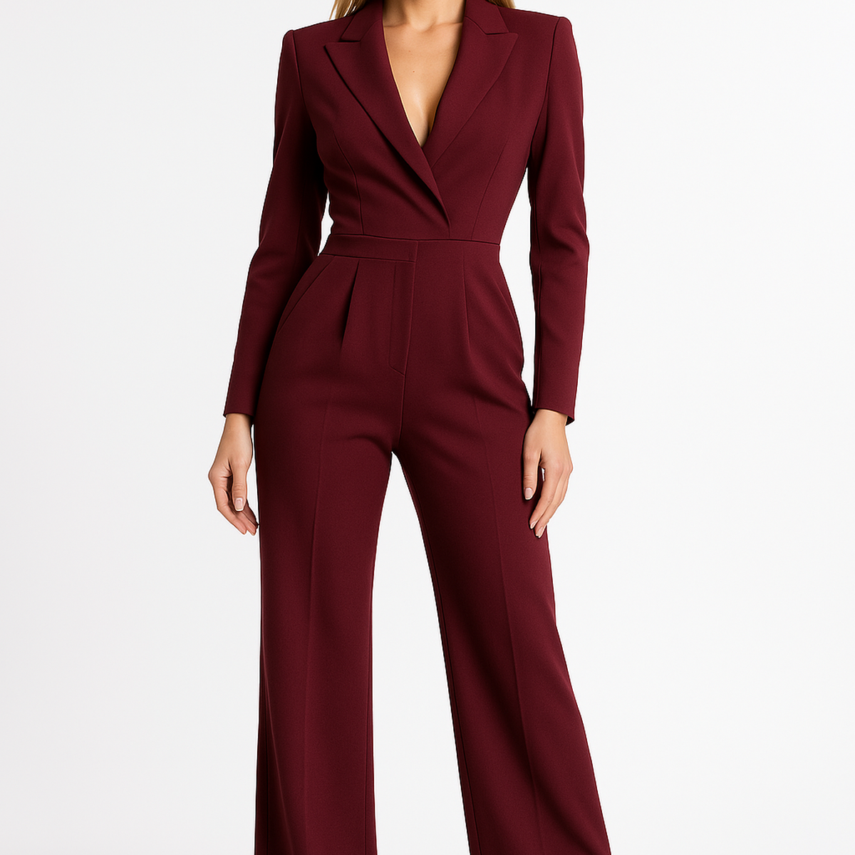 Combinaison bordeaux à décolleté portefeuille et jambes larges
