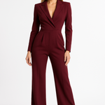 Combinaison bordeaux à décolleté portefeuille et jambes larges