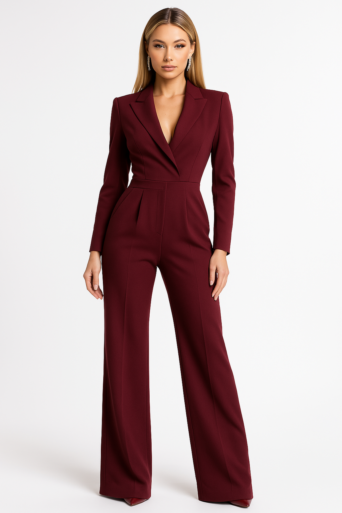 Combinaison bordeaux à décolleté portefeuille et jambes larges