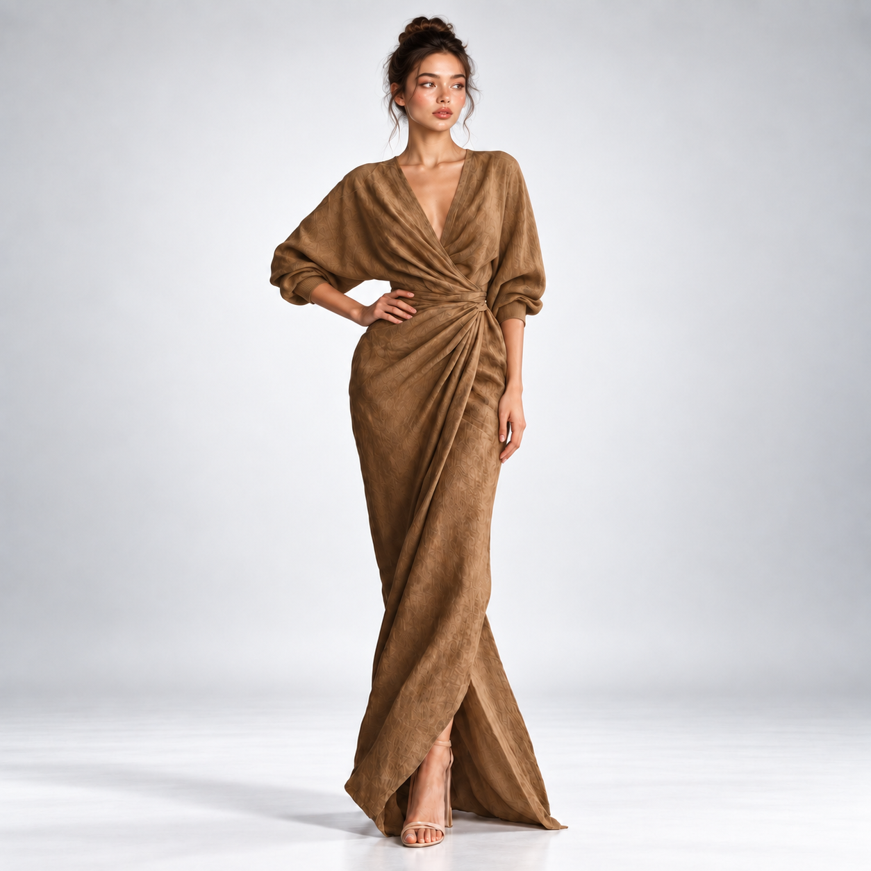 Robe Longue Portefeuille Drapée Col V - vue 1