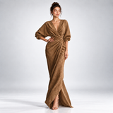 Robe Longue Portefeuille Drapée Col V - vue 1