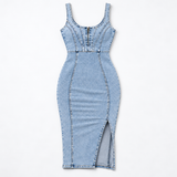 Robe Midi en Jean Ajustée Fendue - vue 6