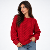 Pull Torsadé Col Rond - coloris Rouge