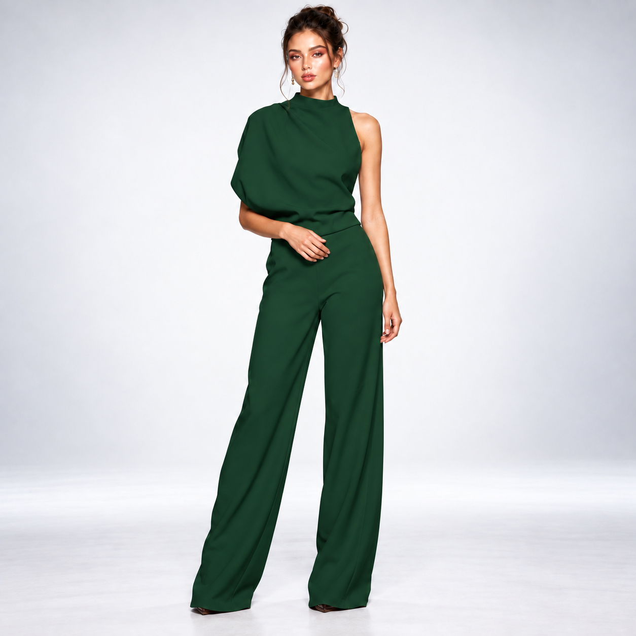 Combinaison Drapée Une Épaule - coloris Vert