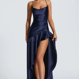 AloeZ | Robe Maxi Satin à Fente Cérémonie
