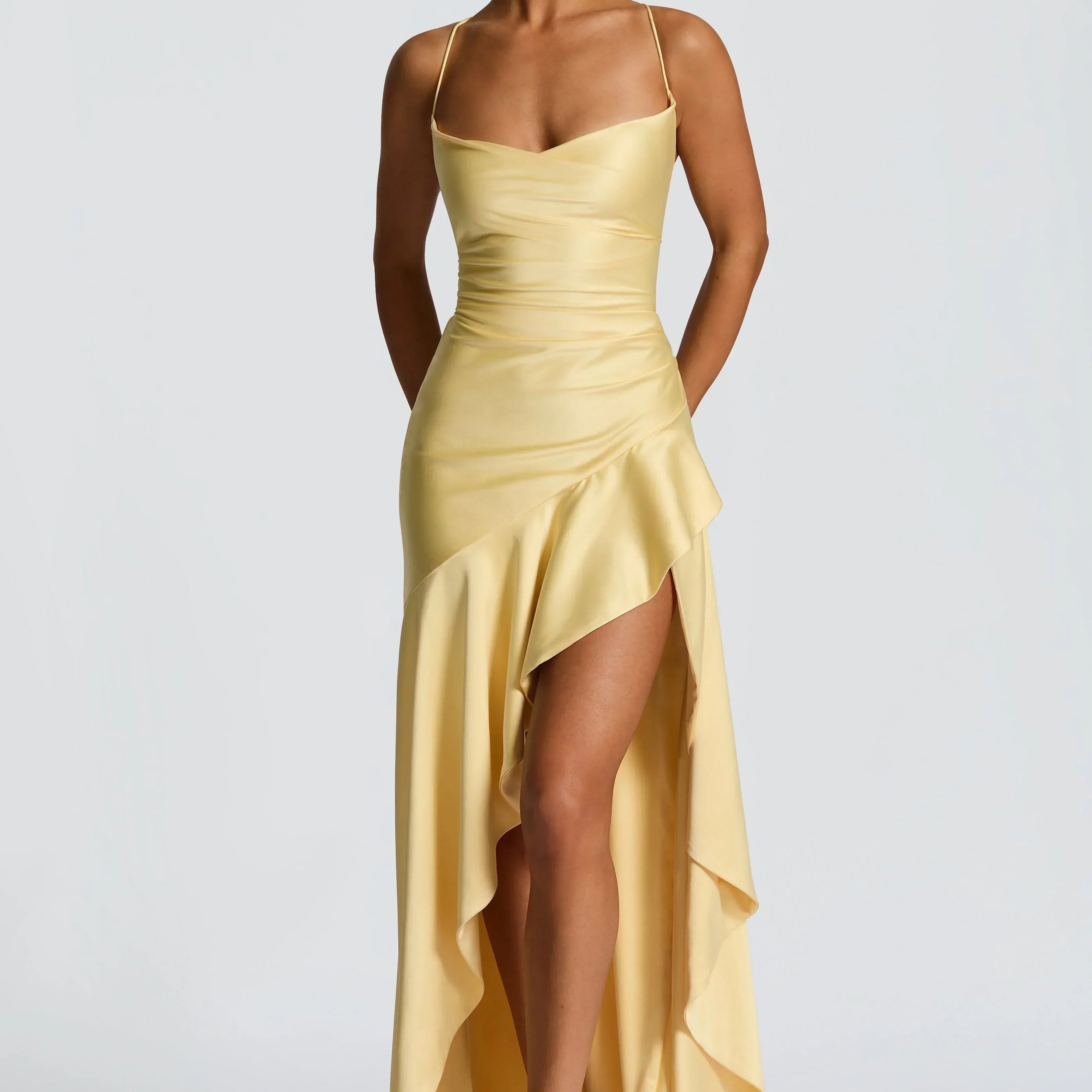 AloeZ | Robe Maxi Satin à Fente Cérémonie