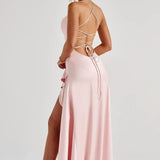 AloeZ | Robe Maxi Satin à Fente Cérémonie