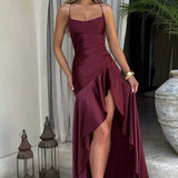 AloeZ | Robe Maxi Satin à Fente Cérémonie