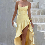 AloeZ | Robe Maxi Satin à Fente Cérémonie
