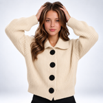 Cardigan Côtelé Oversize Col Chemise - coloris Blanc