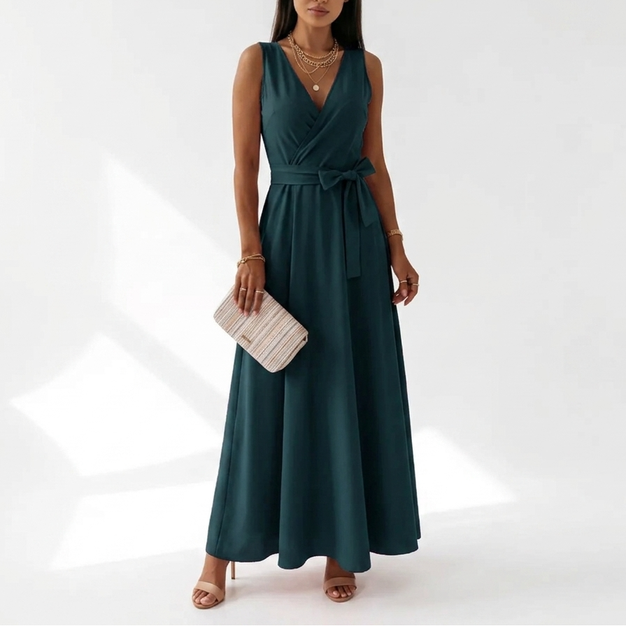 AloeZ | Robe Maxi Décolleté Portefeuille et Ceinture