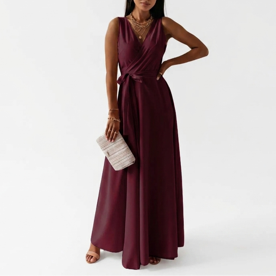 AloeZ | Robe Maxi Décolleté Portefeuille et Ceinture
